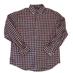 VanHuesen No Iron Red and Black Checkered Shirt, Large (16-16.5)